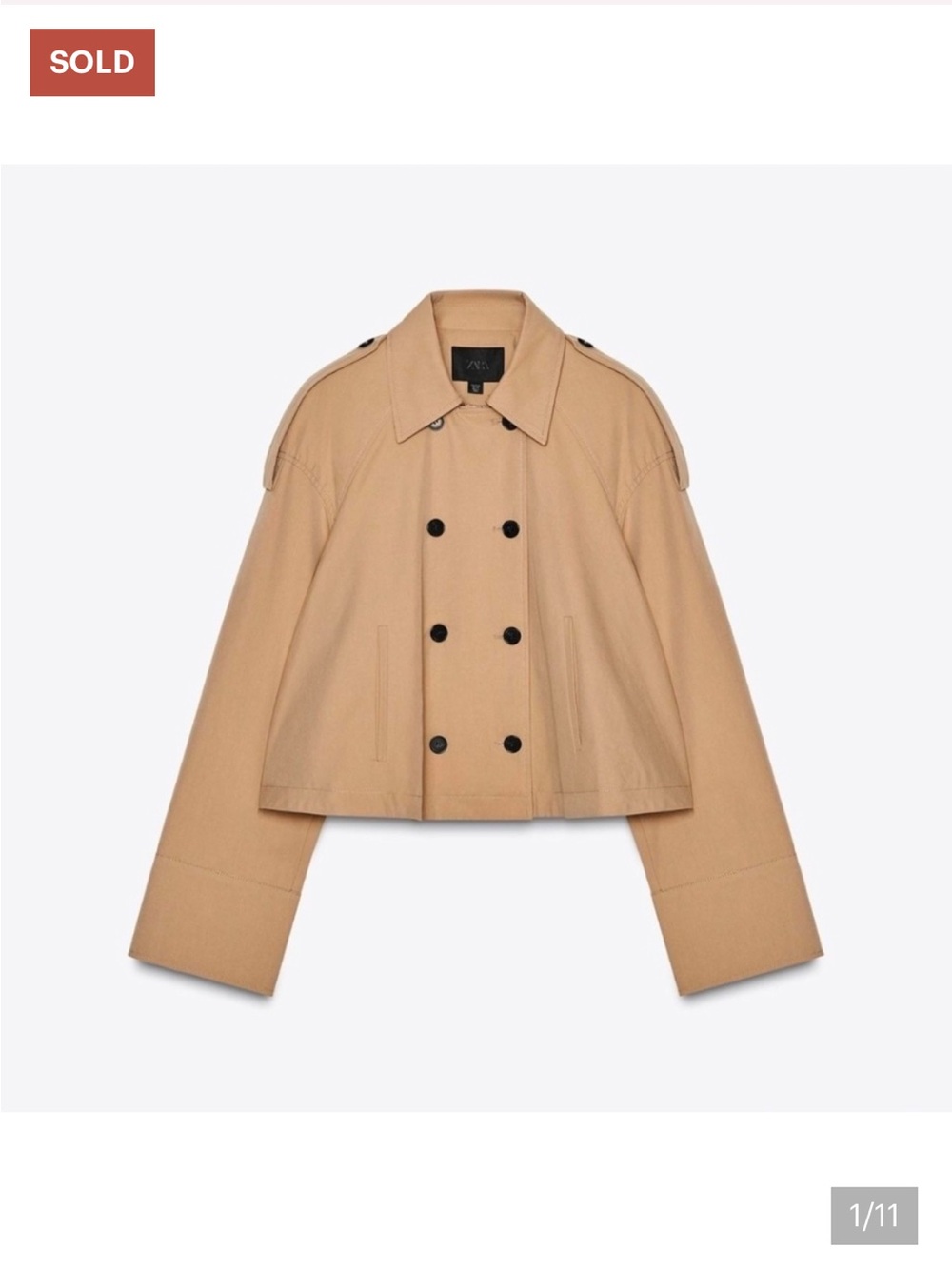 Zara Camel Cropped Double-Breasted Trench Coat